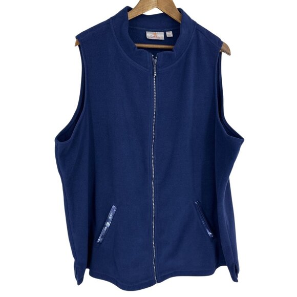 Quacker Factory Womens Fleece Vest With Rhinestone Zipper & Pockets Size 3X - Picture 1 of 10